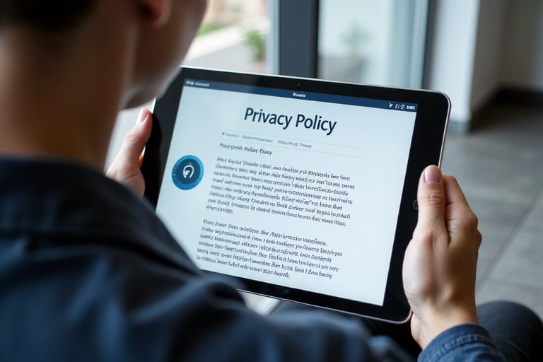 Personne lisant une politique de confidentialité sur une tablette
