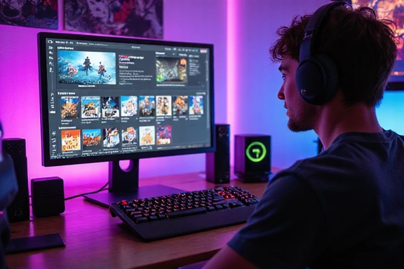 Personne utilisant un ordinateur pour trouver des offres de jeux vidéo